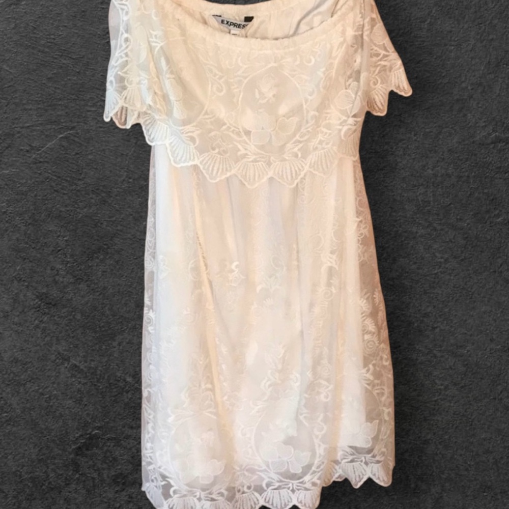 SOLD Express White Floral Lace Mini Dress open back